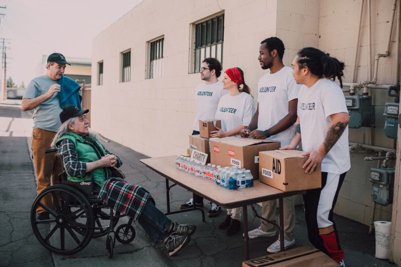 Community members receiving donated supplies