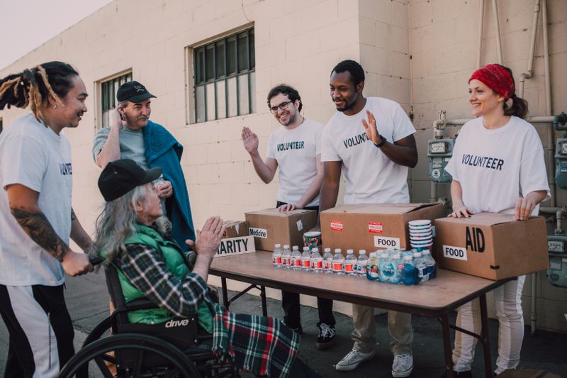Volunteers organizing charity donations