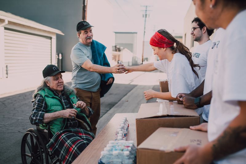 Volunteers sorting donated goods
